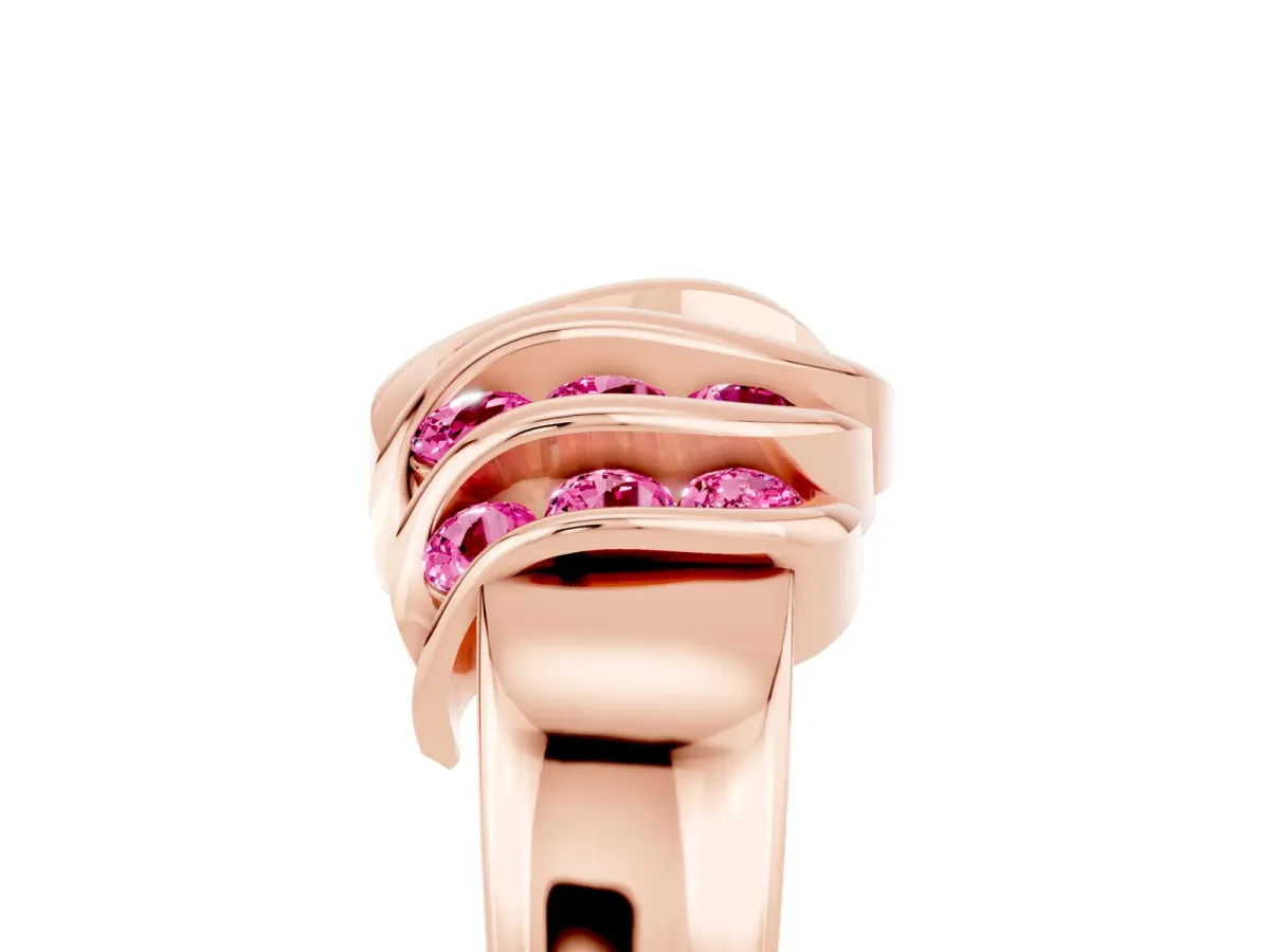 Round Pink Sapphire Multi-Row Crossover Band Rose gold