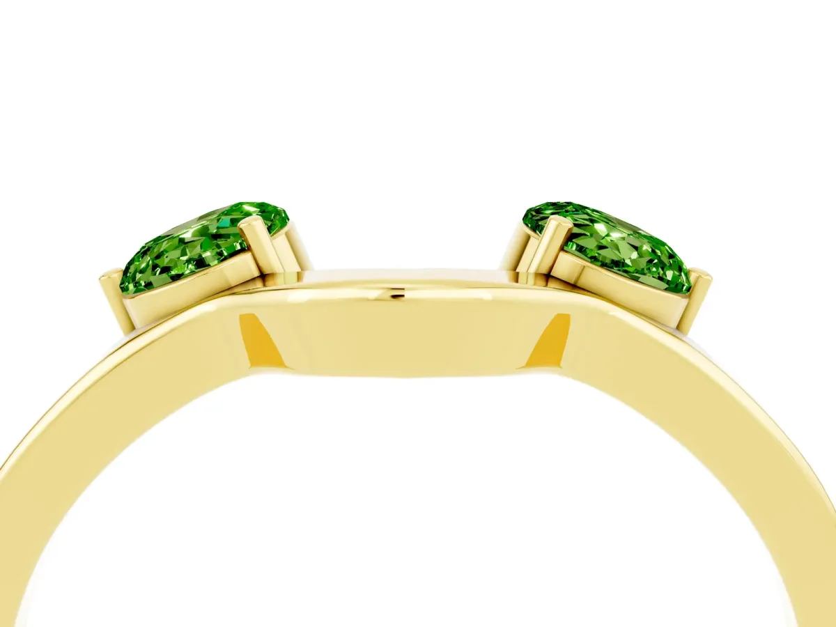 Dual Round Peridot Open Band Ring with Prong Setting Yellow gold