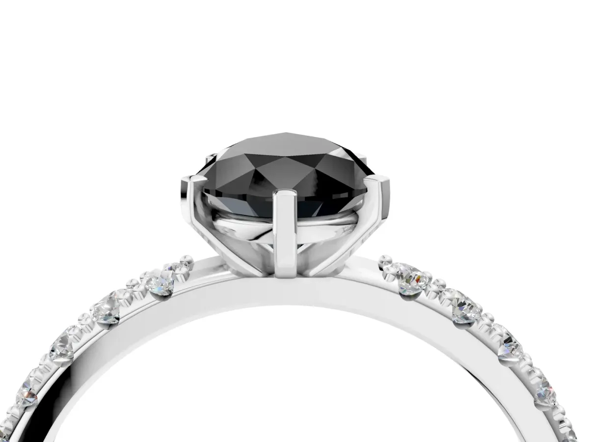 Fancy Black Pear Cut Diamond Solitaire Pavé Band with Four-Prong Setting Silver