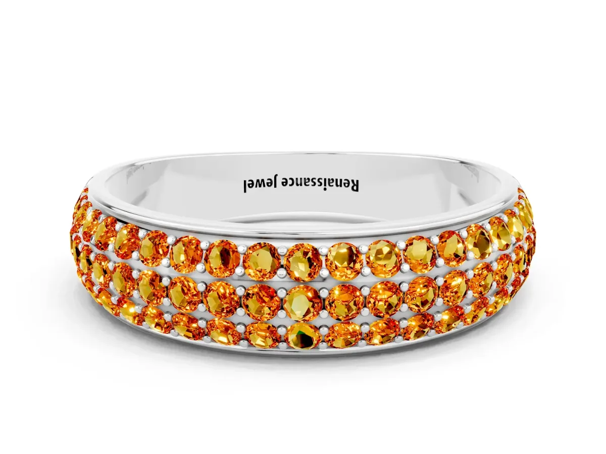 Three-Row Round Citrine Eternity Band with Shared Prong Setting Silver