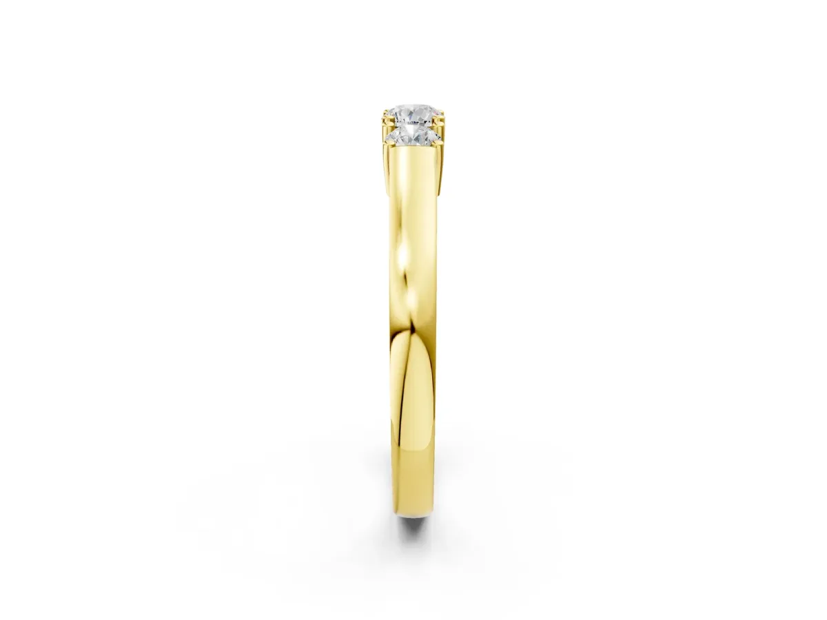 Three-Stone Round Cut Diamond Channel Set Band with Prong Setting Yellow gold