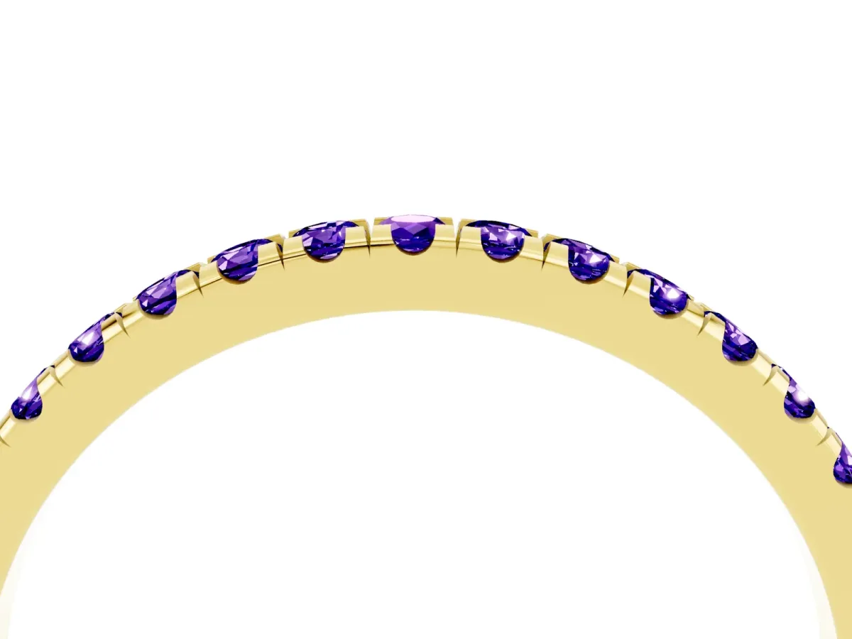 Pavé Round Tanzanite Half Eternity Band with Shared Prong Setting Yellow gold