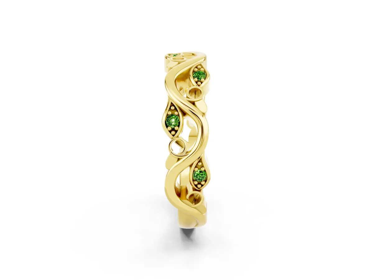 Marquise Peridot Vine Eternity Band with Bezel Setting Yellow gold
