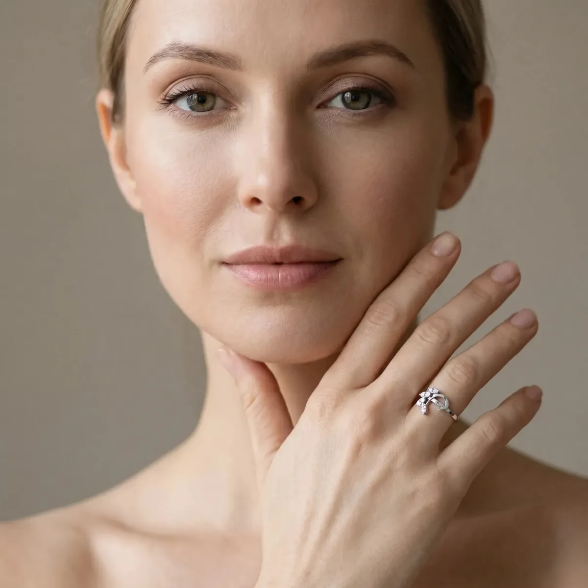 Marquise Diamond Cluster Bypass Ring with Prong Setting White gold