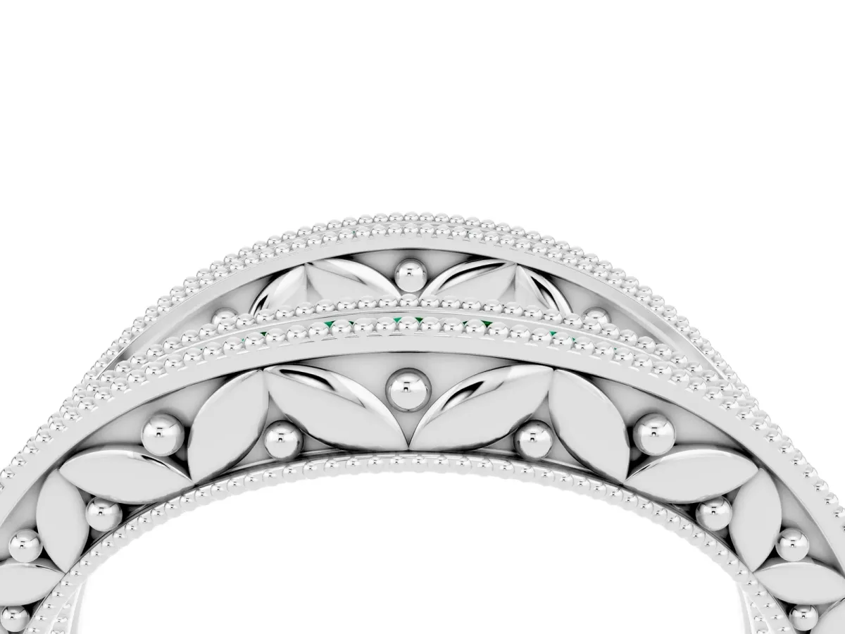 Round Emerald Milgrain Eternity Band with Channel Setting Silver