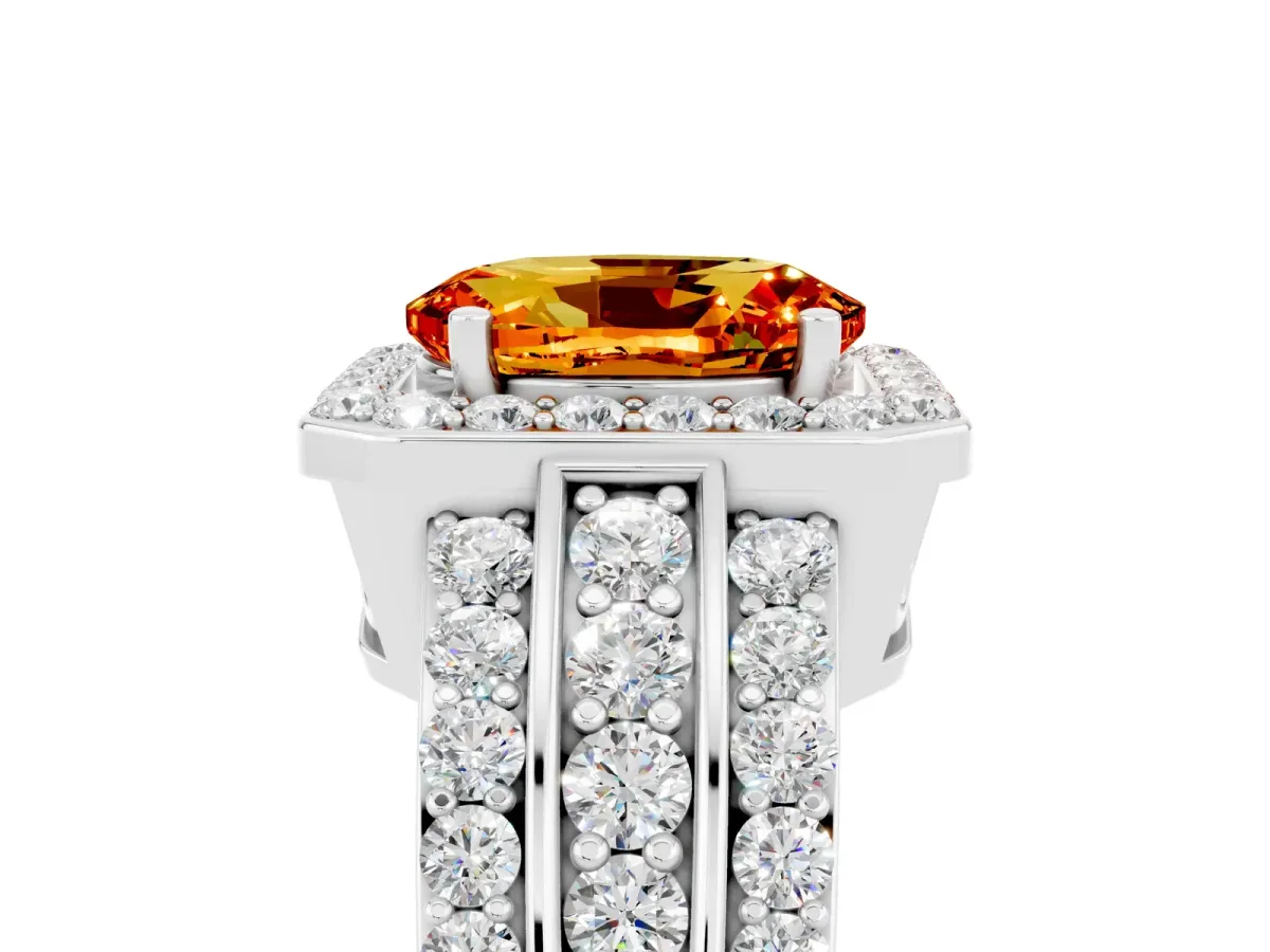 Oval Cut Halo Citrine Ring with Round Split Shank and Prong Setting Silver