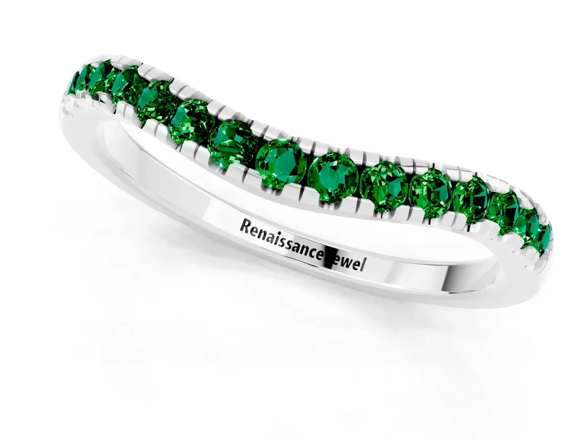 Emerald Pavé Curved Wedding Band Silver