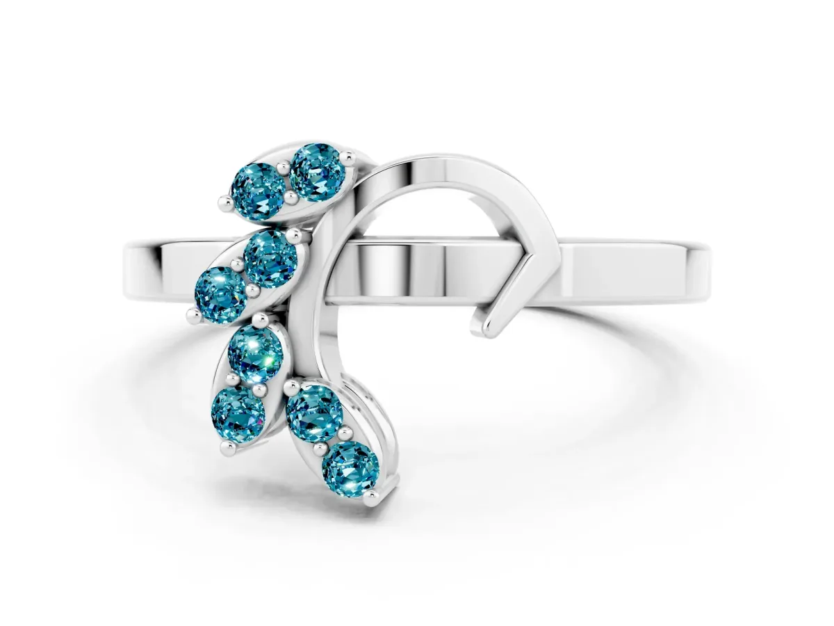 Marquise Blue Topaz Cluster Bypass Ring with Prong Setting Platinum