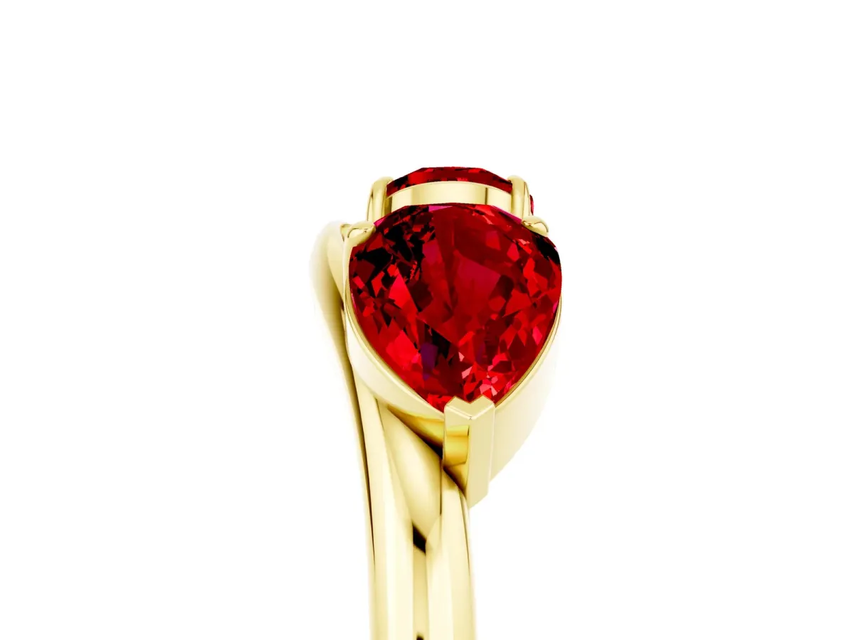 Two-Stone Pear Ruby Bypass Ring with Prong Setting Yellow gold