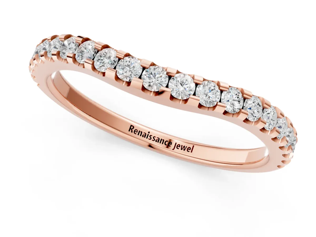 Round Diamond Pavé Curved Wedding Band Rose gold