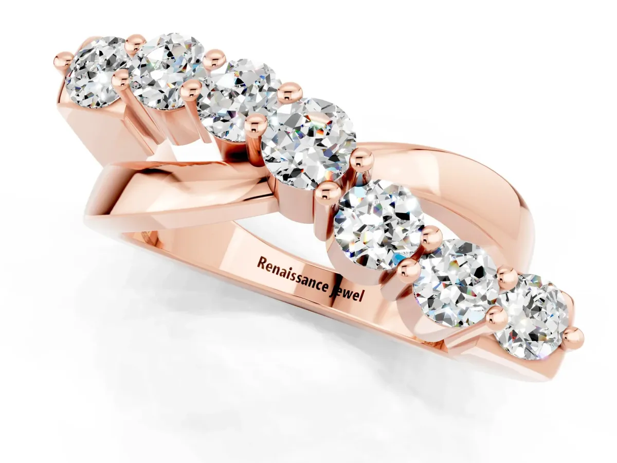Round Moissanite Prong-Set Crossover Band Rose gold