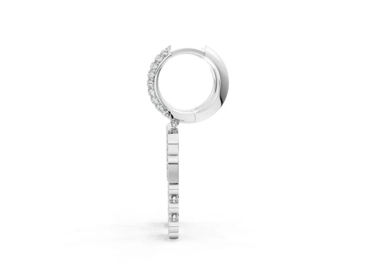 Round Diamond Initial R Huggie Hoop Earrings White gold