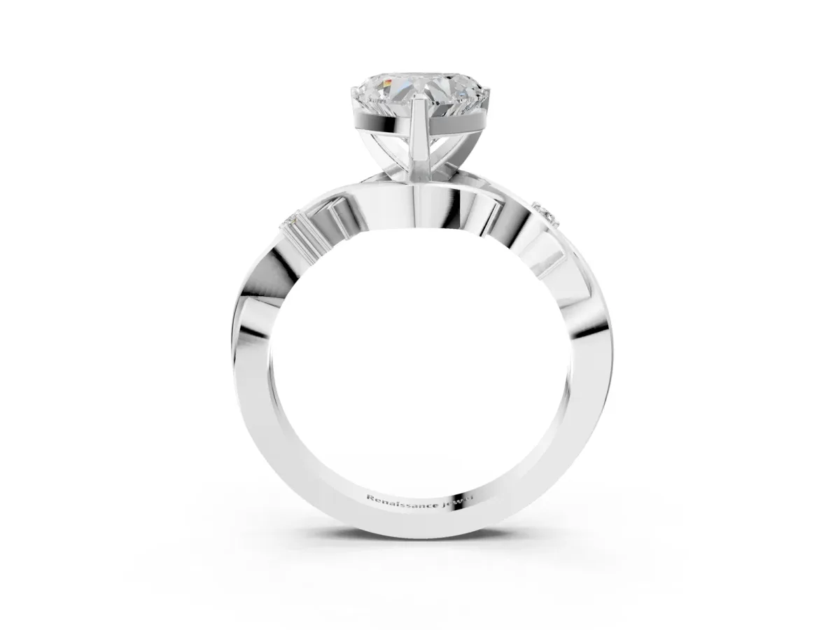 Heart Cut Diamond Solitaire Ring with Twisted Band and Prong Setting Silver