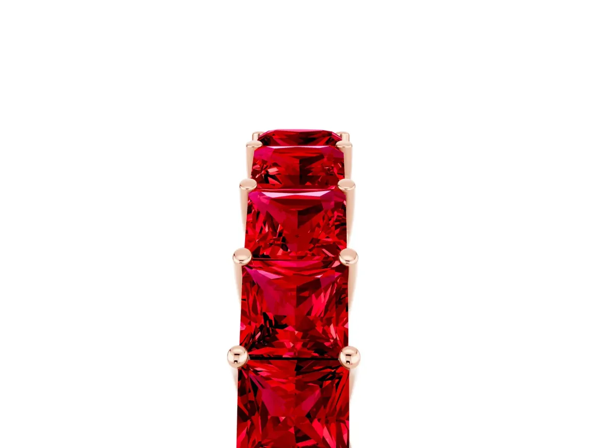Princess Cut Ruby Channel-Set Eternity Band with Prong Setting Rose gold