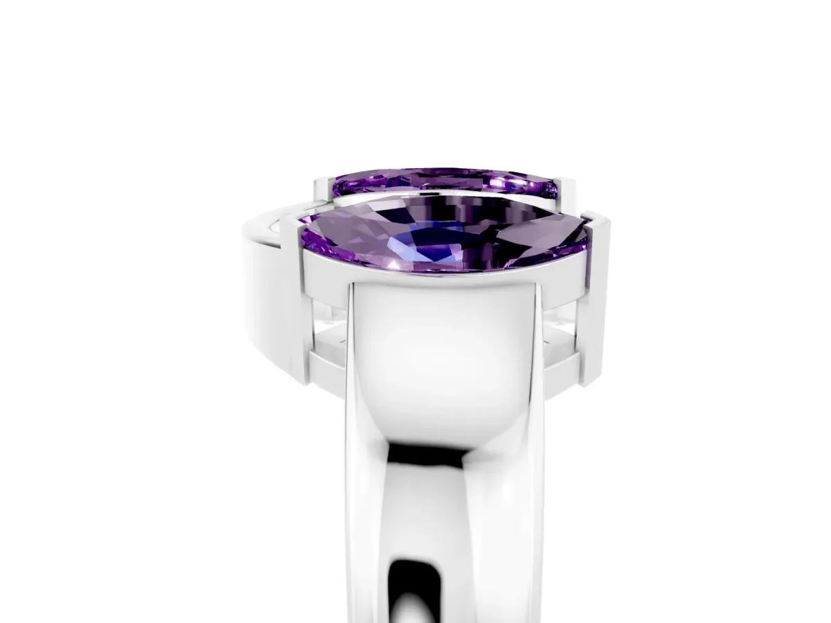 Marquise Amethyst Open Band Ring with Tension Setting White gold