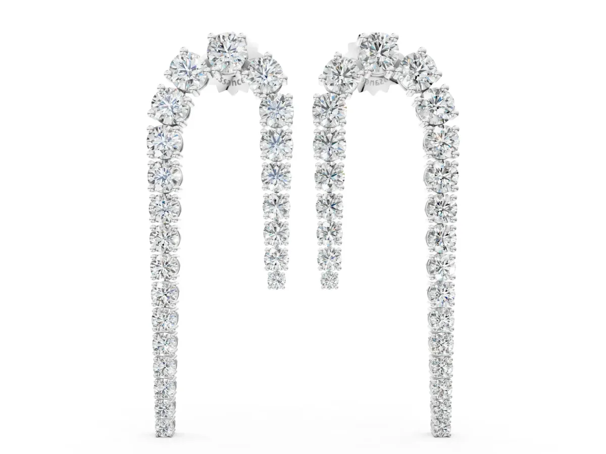 Round Diamond U-Shaped Drop Earrings Silver