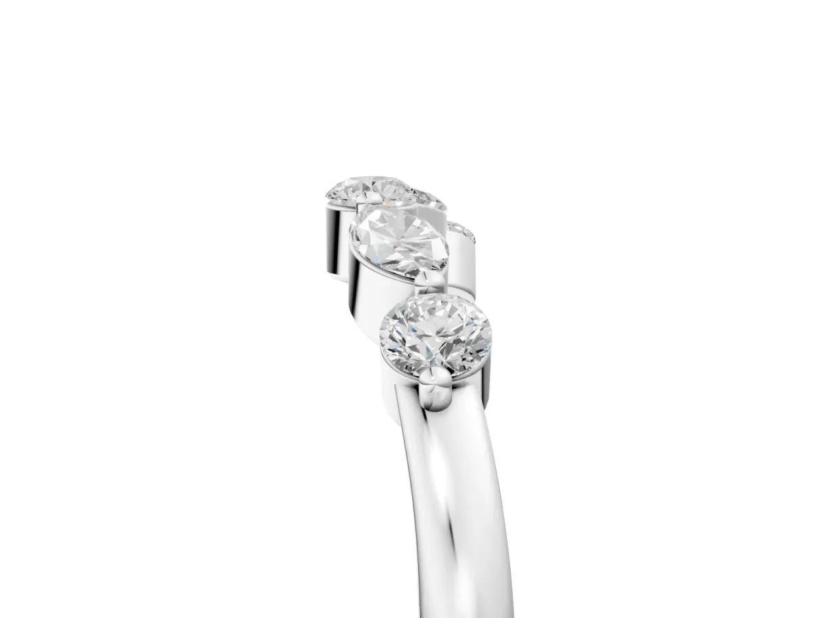 Round and Marquise Diamond Half Eternity Band with Prong Setting Silver