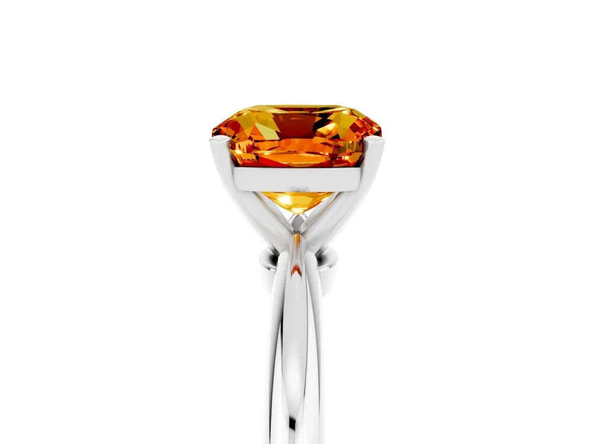 Cushion Cut Citrine Solitaire Ring with Six-Prong Setting and Classic Band Platinum