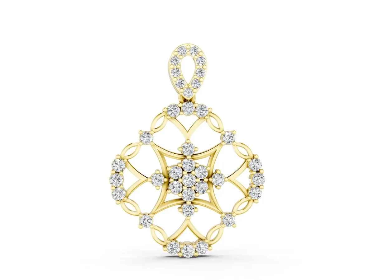 Round Diamond Halo Pendant with Pavé Setting Yellow gold