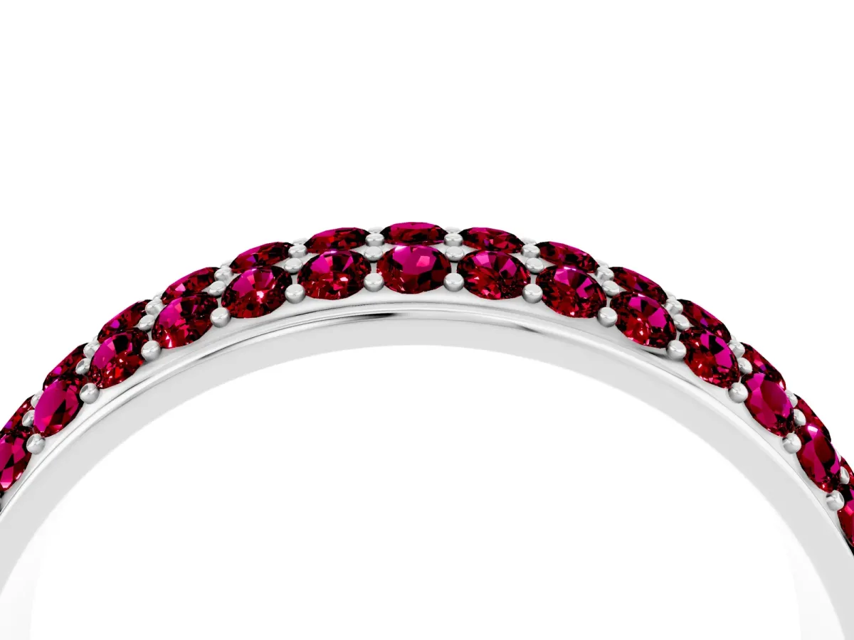 Three-Row Round Garnet Eternity Band with Shared Prong Setting Silver