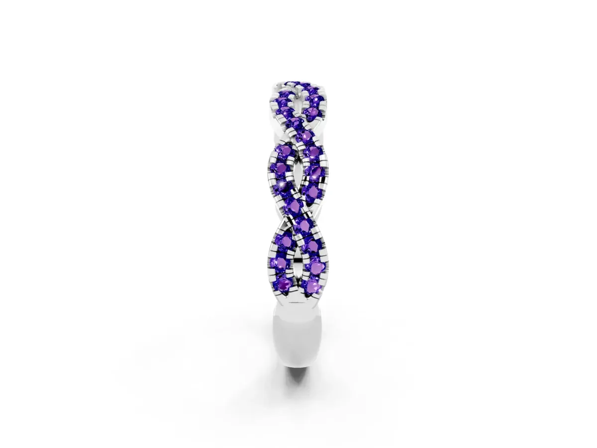Round Tanzanite Twisted Eternity Band with Pavé and Shared Prong Setting Silver