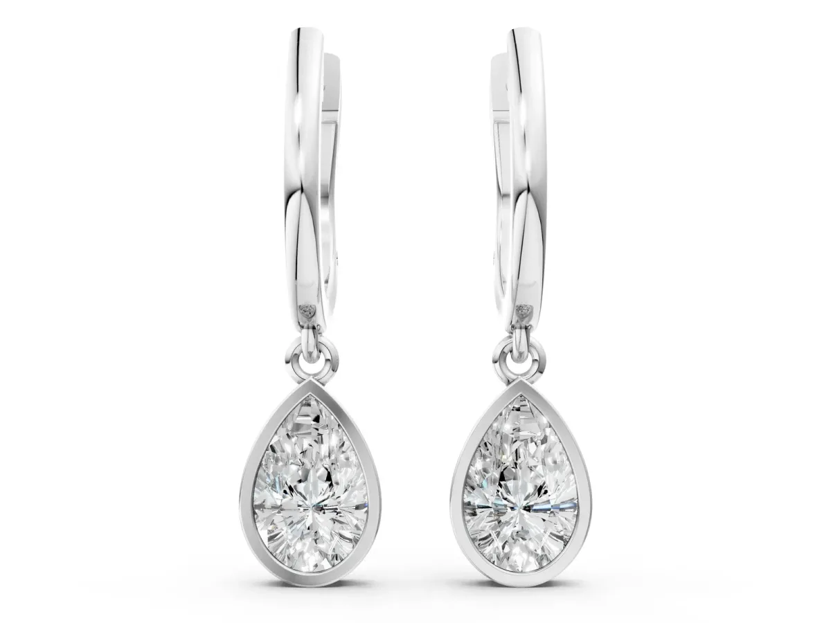 Pear Diamond Framed Huggie Drop Earrings Platinum