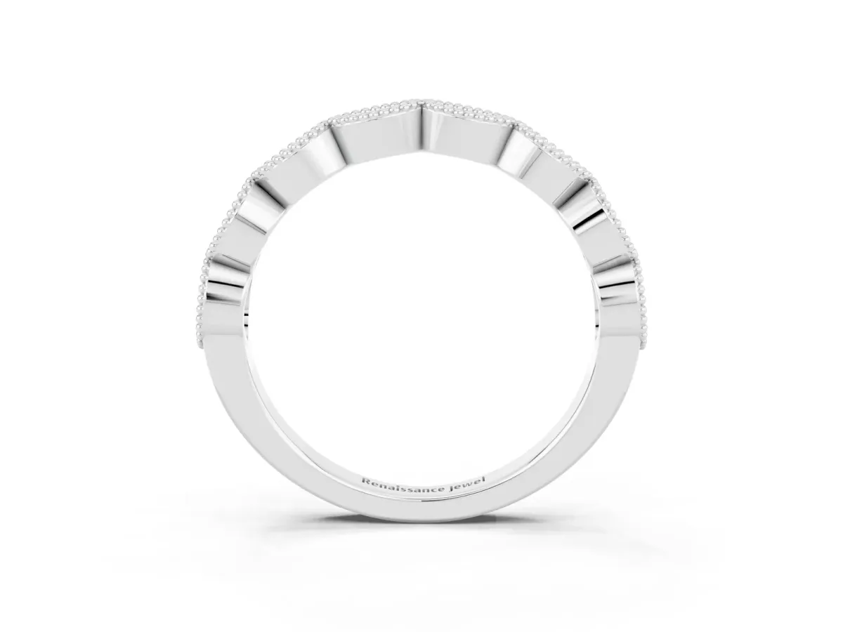 Milgrain Marquise Emerald Half Eternity Band with Bezel Setting White gold