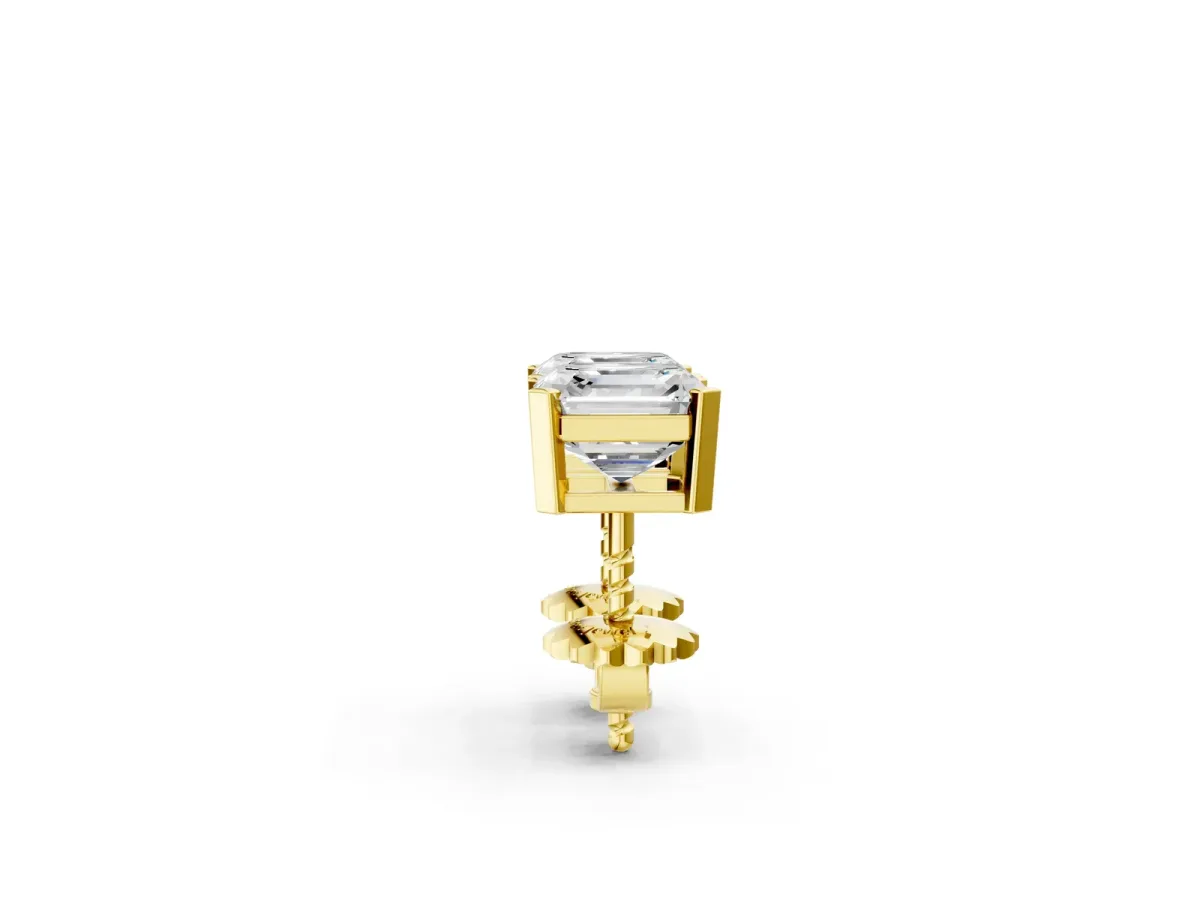 Asscher Cut Diamond Stud Earrings Yellow gold