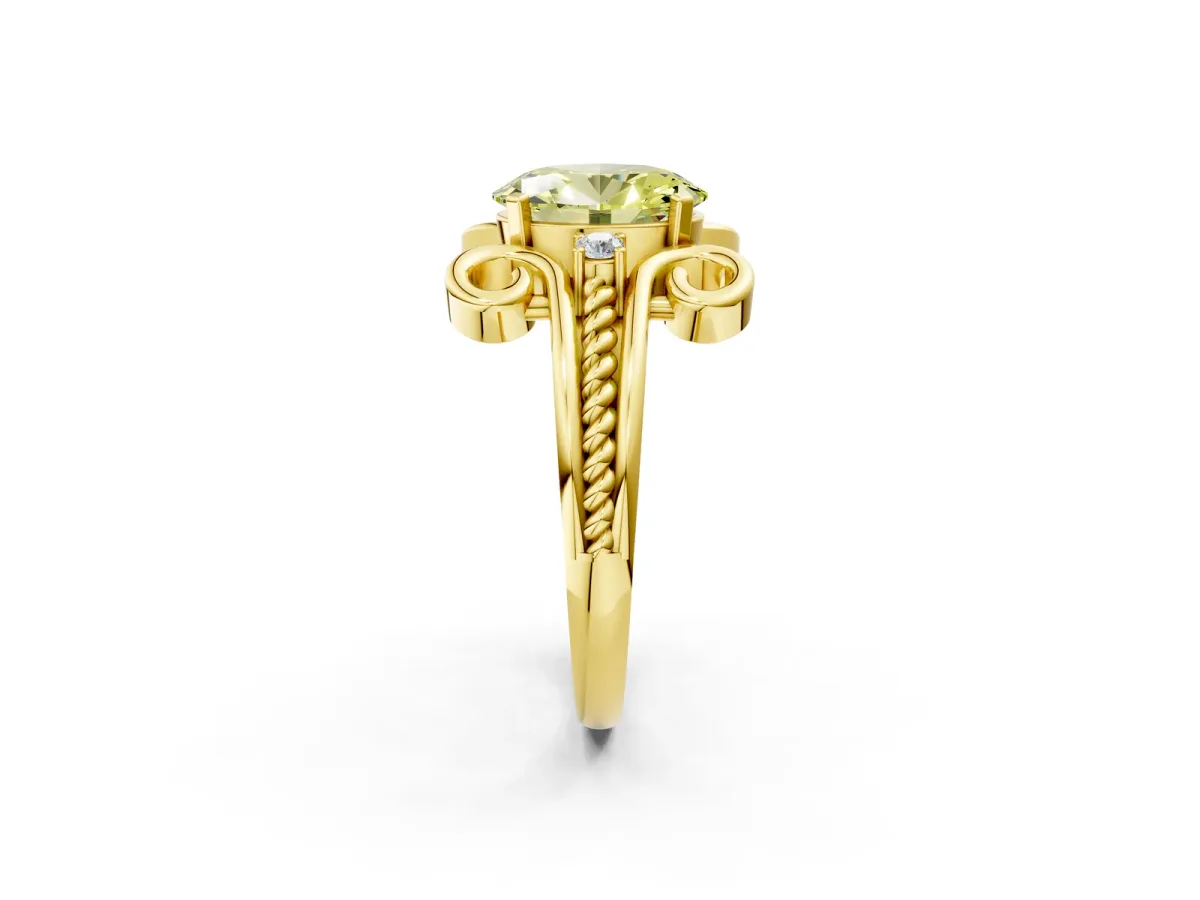 Fancy Yellow Oval Cut Solitaire Twisted Band Scroll Prong Ring Yellow gold