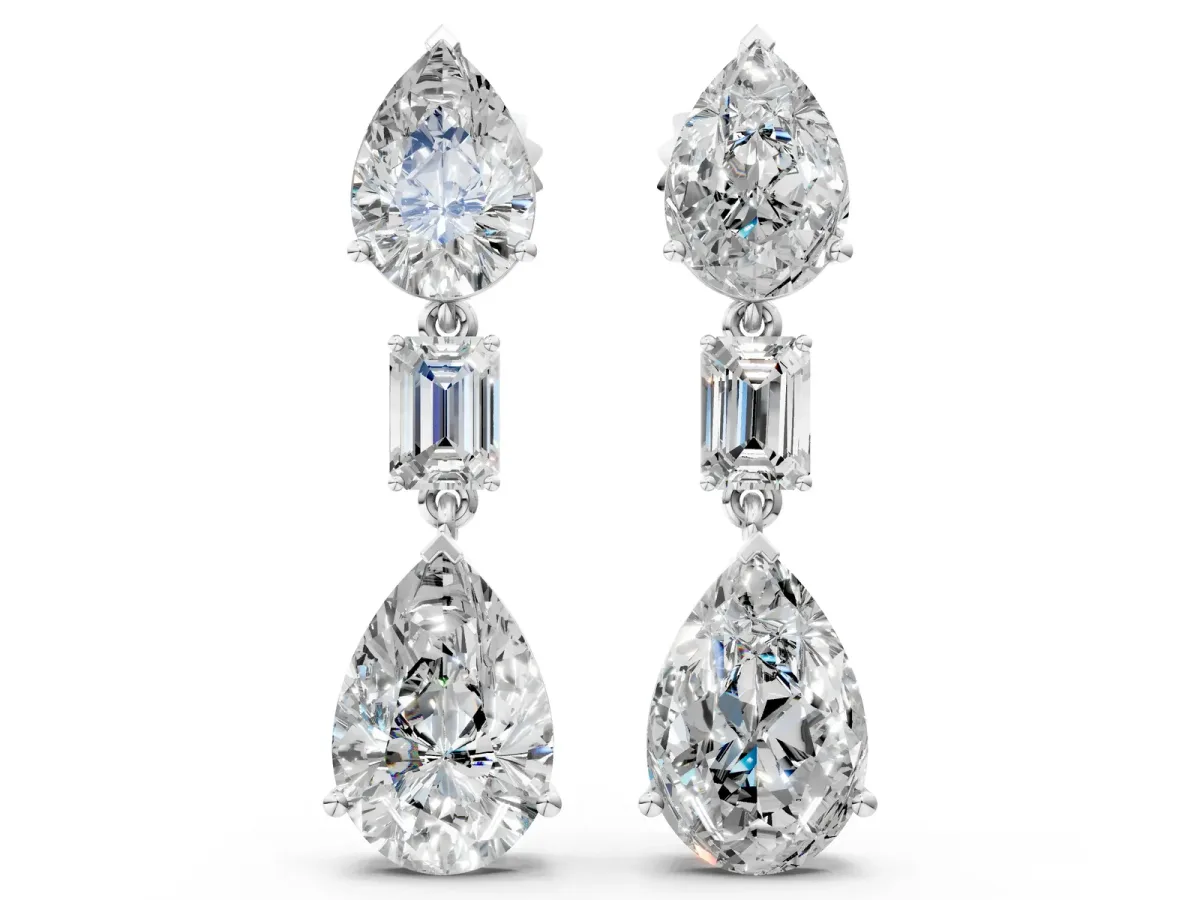 Pear Diamond Drop Earrings with Emerald and Pear Lab Grown Diamond Accents Silver