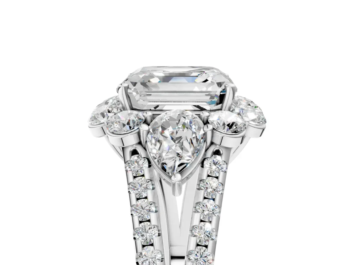 Asscher Cut Halo Split Shank Diamond Engagement Ring with Prong Setting Platinum