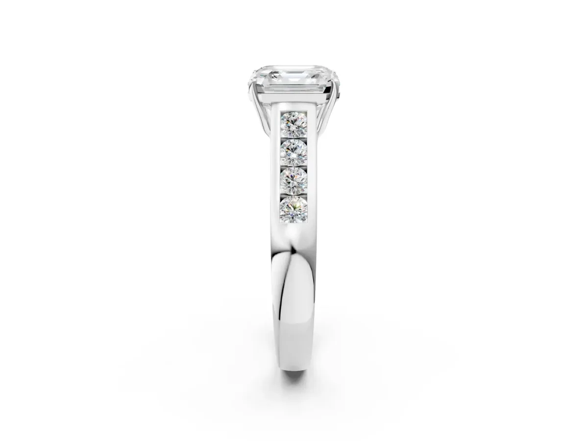 Asscher Cut Solitaire Channel-Set Diamond Engagement Ring with Four-Prong Setting Platinum