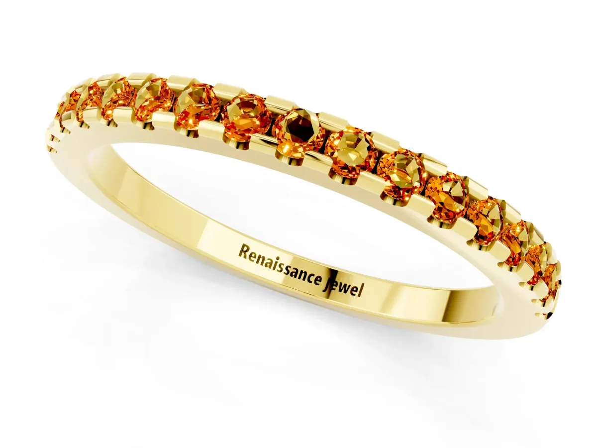 Round Citrine Pavé Set Eternity Band with Micro Prong Setting Yellow gold