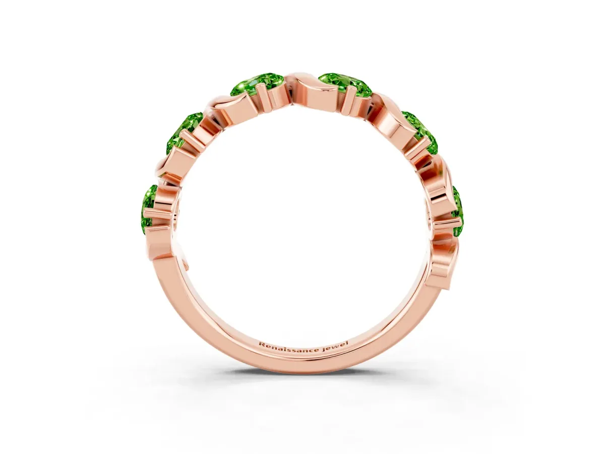 Round Peridot Half Eternity Band with Wave Prong Setting Rose gold