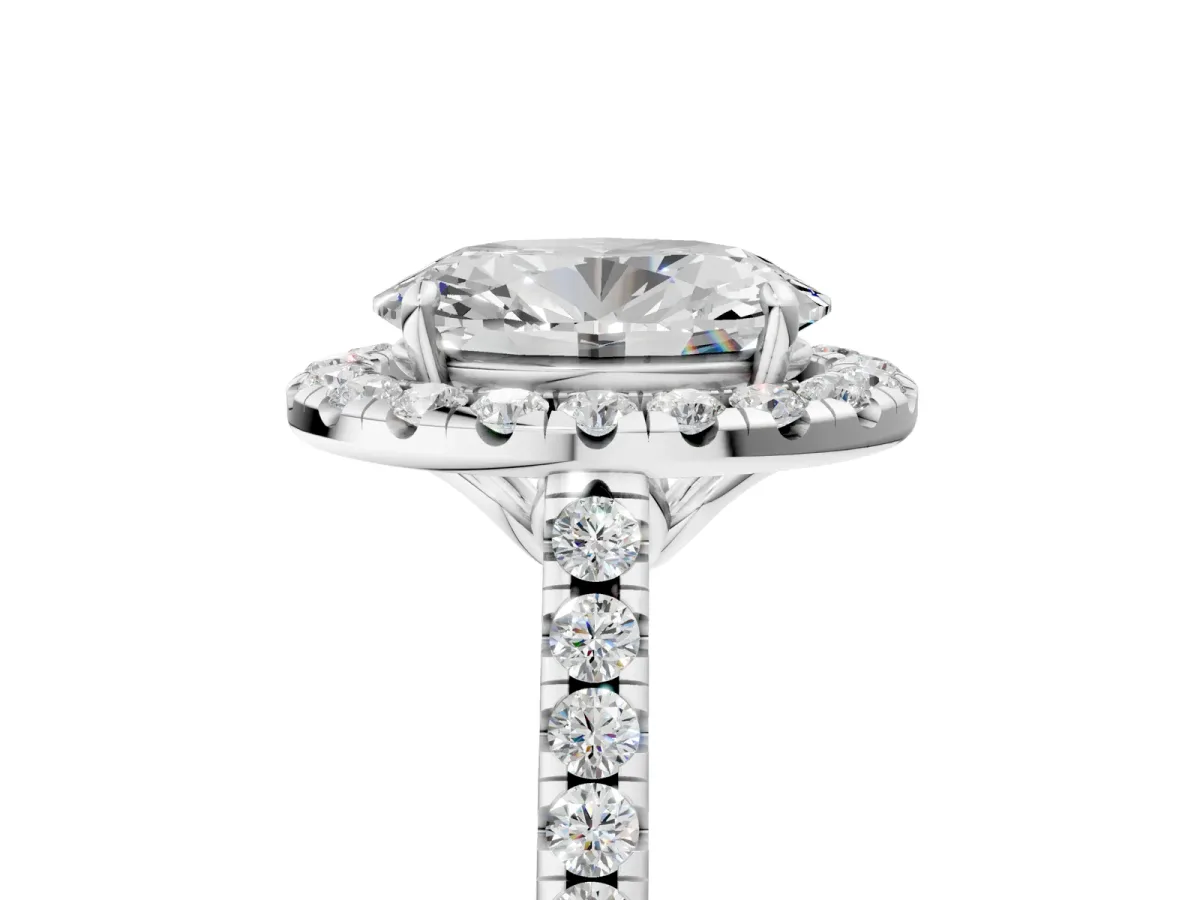 Oval Cut Halo Pavé Diamond Engagement Ring with Four-Prong Setting Silver