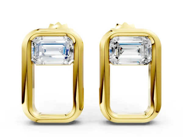 Emerald Diamond Open Frame Stud Earrings Yellow gold