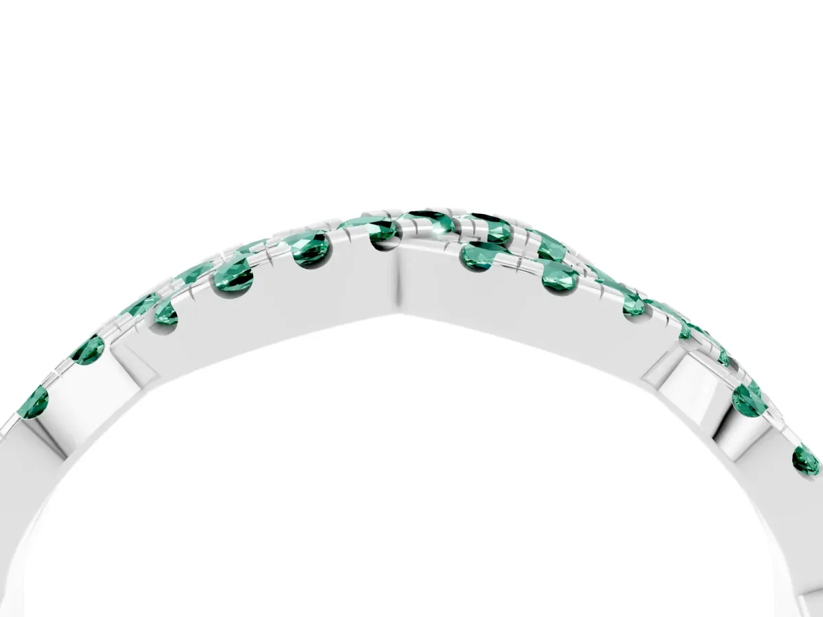 Round Green Sapphire Twisted Eternity Band with Pavé and Shared Prong Setting Silver