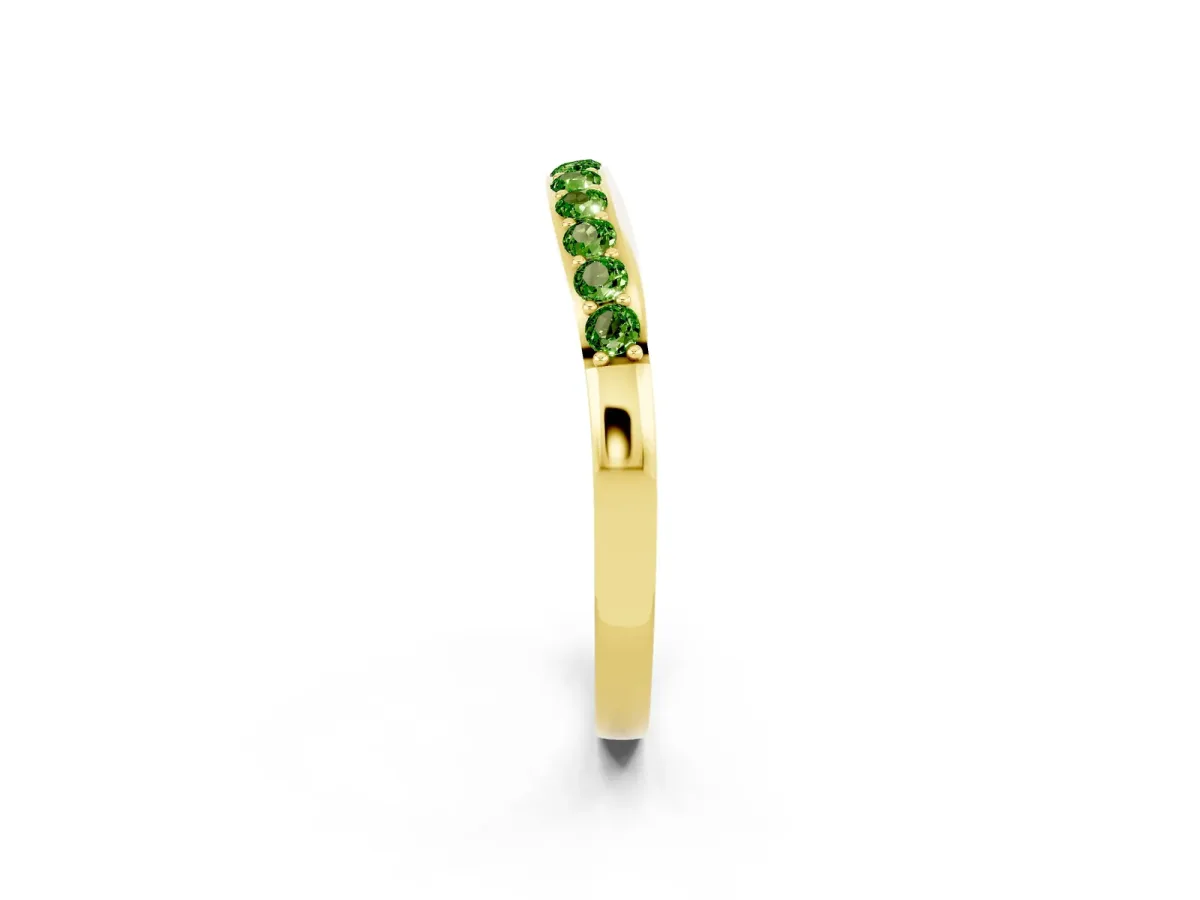 Round Peridot Curved Wedding Band with Channel Setting Yellow gold