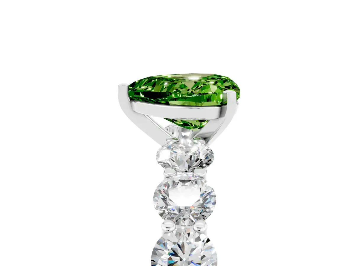 Heart Cut Peridot Prong Setting with Side Stones on a Pave Band Silver