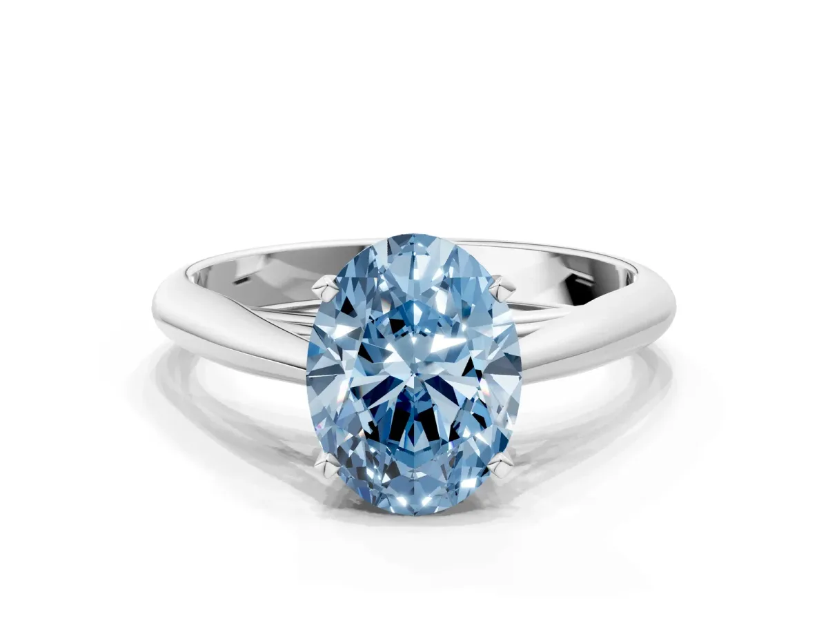Fancy Blue Oval Cut Diamond Solitaire Engagement Ring with Cathedral Setting and Four-Prong Mount Platinum