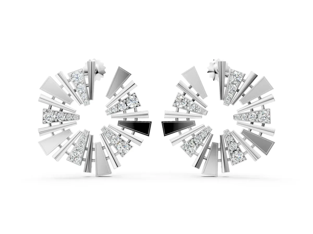 Round Diamond Fanburst Stud Earrings Platinum