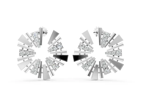 Round Diamond Fanburst Stud Earrings White gold