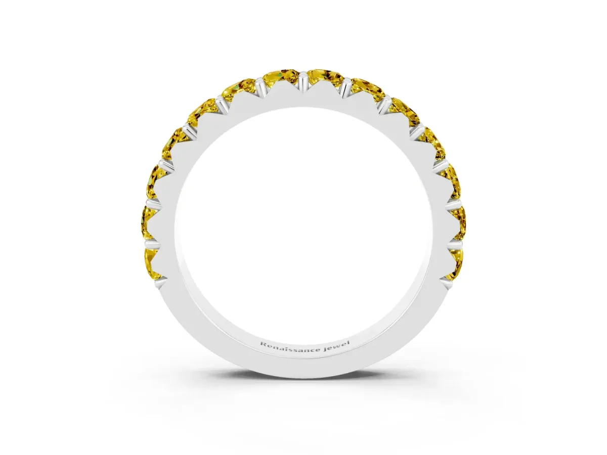 Round Yellow Sapphire Half Eternity Band with Classic Prong Setting Platinum