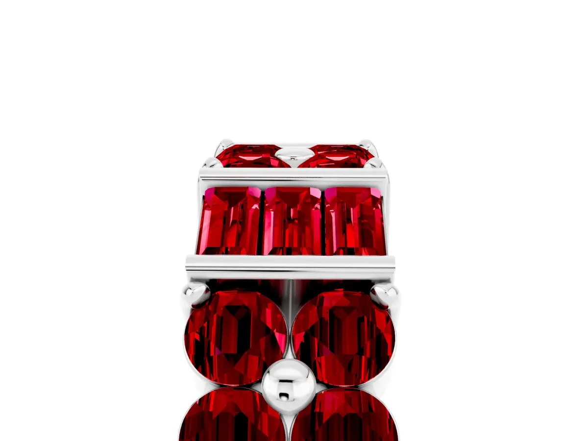 Channel Set Round and Baguette Ruby Anniversary Band with Prong Setting White gold