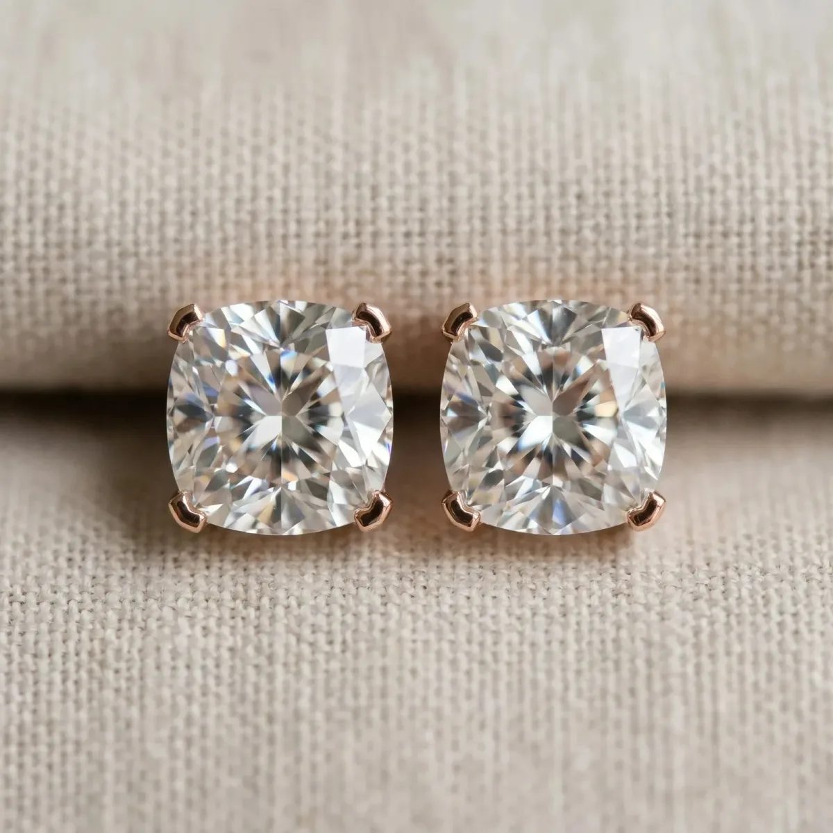 Cushion Cut Diamond Stud Earrings Rose gold