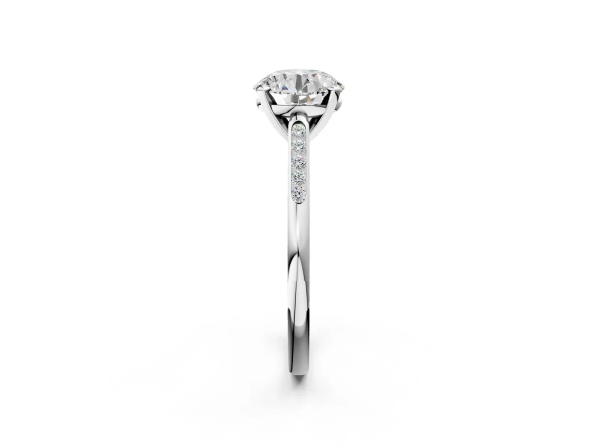 Round Cut Diamond Solitaire Ring with Channel Set Round Band and Prong Setting Silver