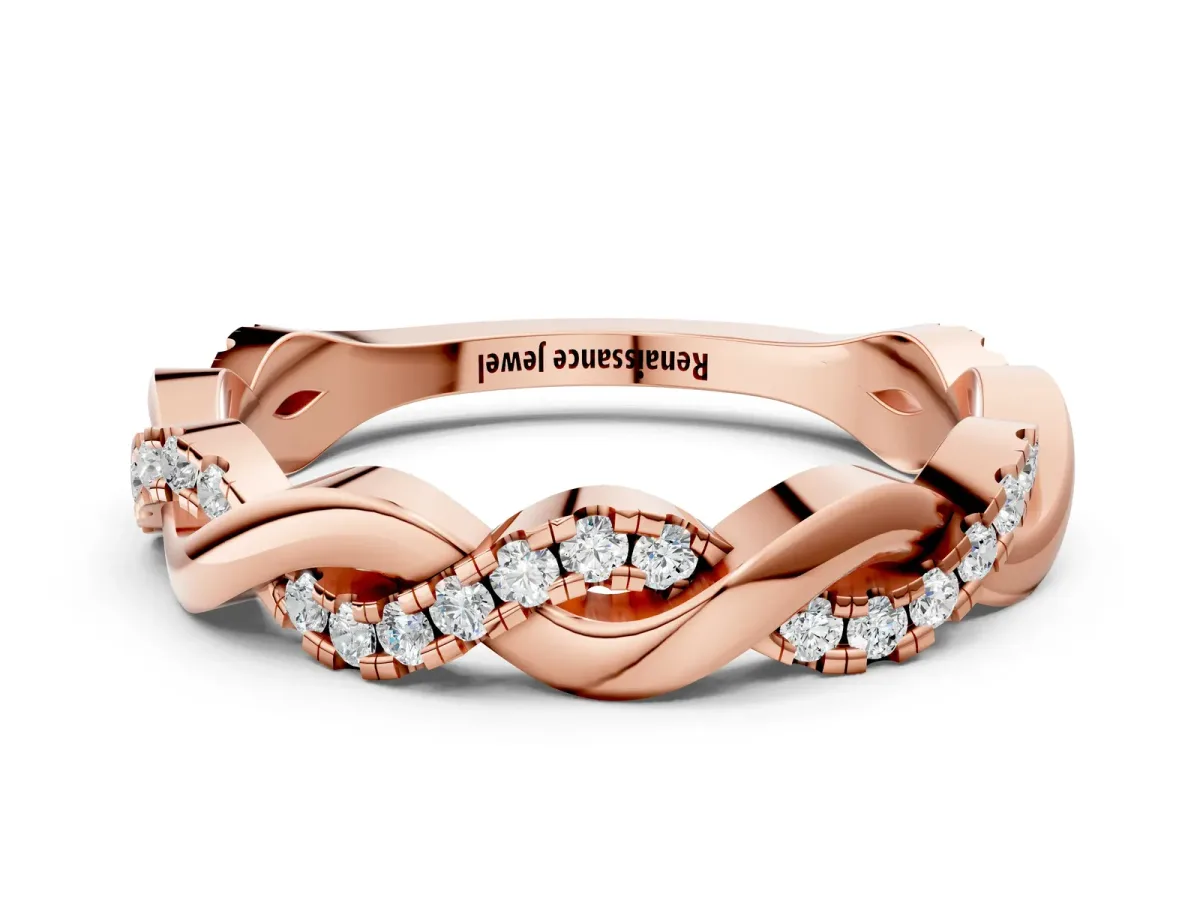 Pavé Round Diamond Twist Eternity Band with Shared Prong Setting Rose gold