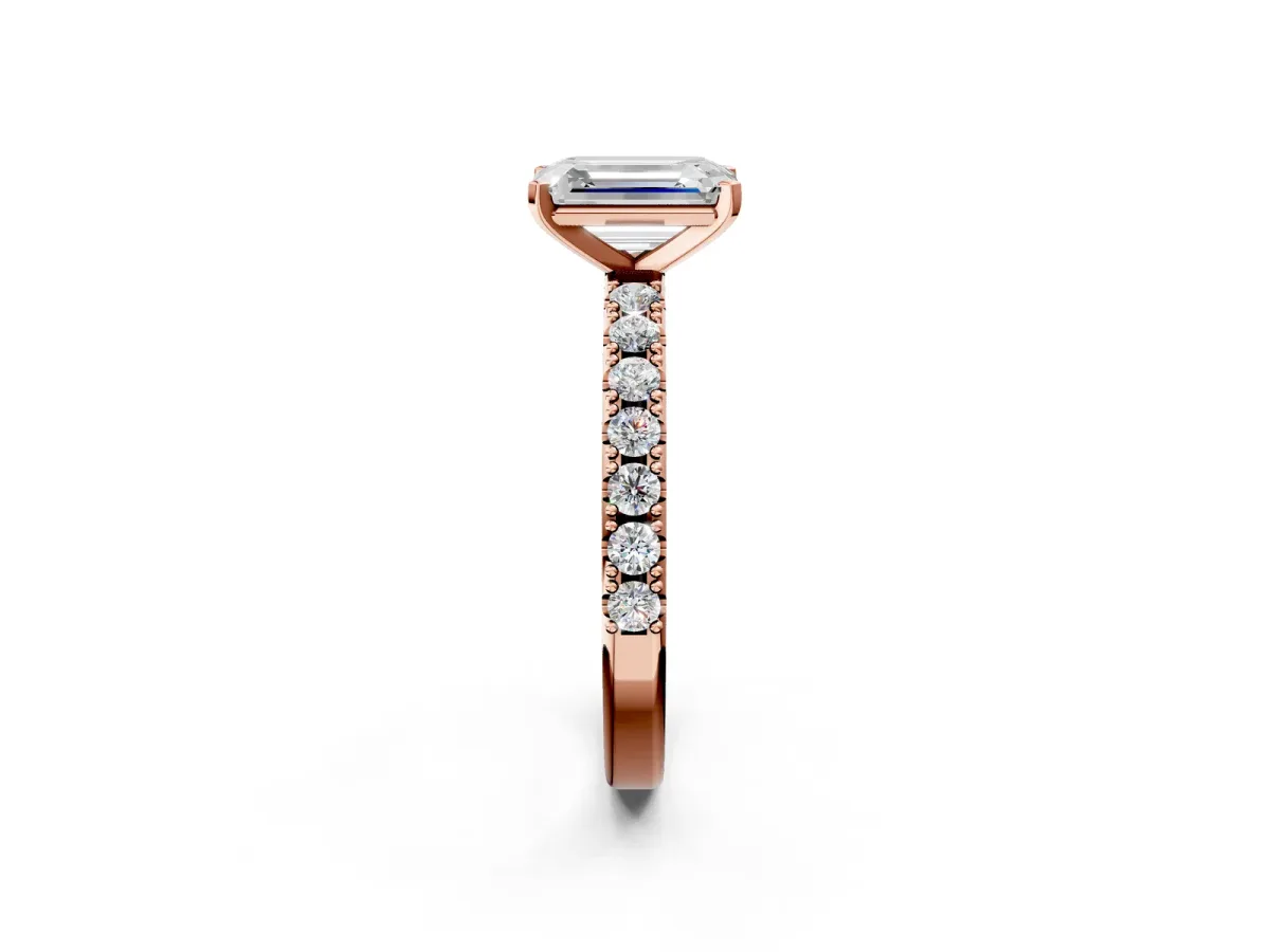 Emerald Cut Diamond Solitaire Pavé Band with Four-Prong Setting Rose gold