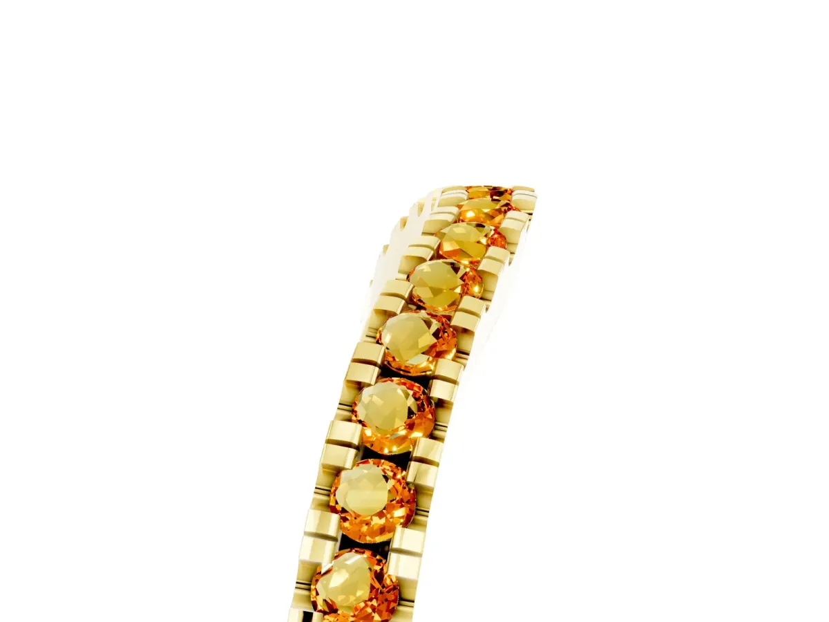 Round Citrine Pavé Curved Band with Shared Prong Setting Yellow gold