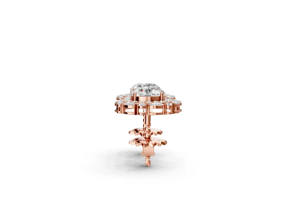 Round Diamond Double Halo Stud Earrings with Prong Setting Rose gold